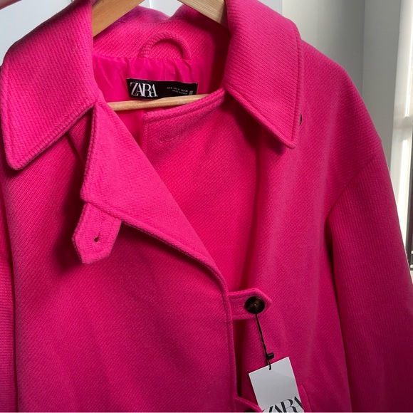 ZARA FUCHSIA PINK WOOL BLEND DOUBLE-BREASTED COAT SIZE S - Picture 12 of 13